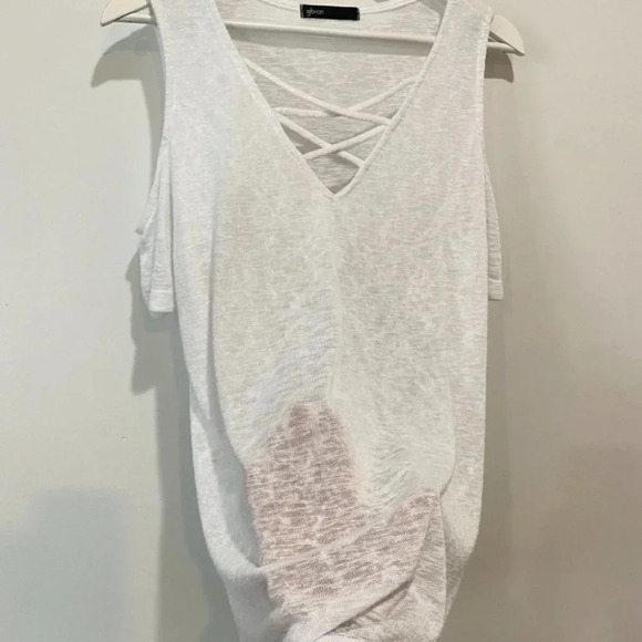 Gibson Sheer Cold-Shoulder Snow White Knit Tank Top Size M - Picture 2 of 16